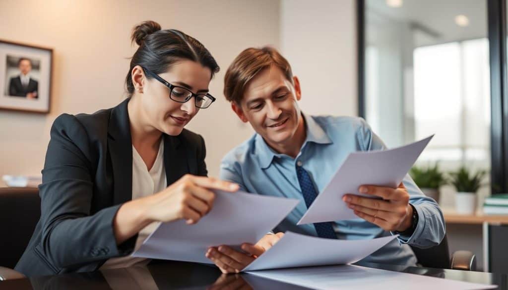 Insurance agent helping a Type 2 diabetic client complete a life insurance application