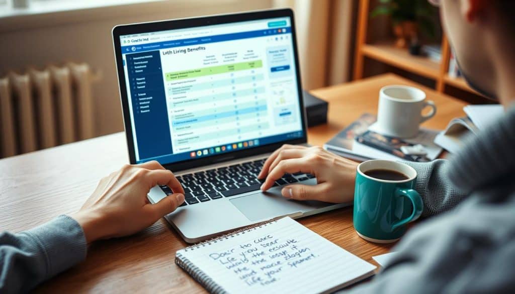 Person researching life insurance with living benefits options online