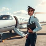 Pilot entering a very light jet aircraft with insurance documents