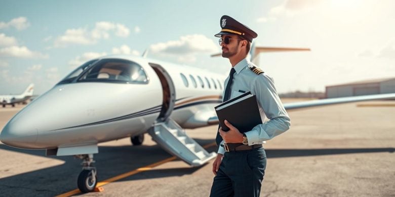 Pilot entering a very light jet aircraft with insurance documents