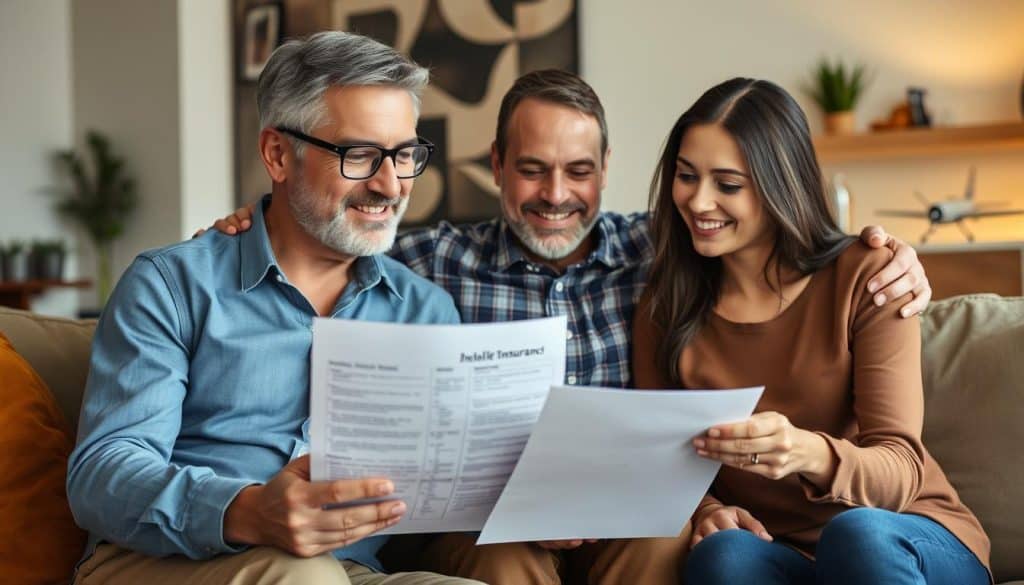 VLJ pilot with family reviewing life insurance policy together