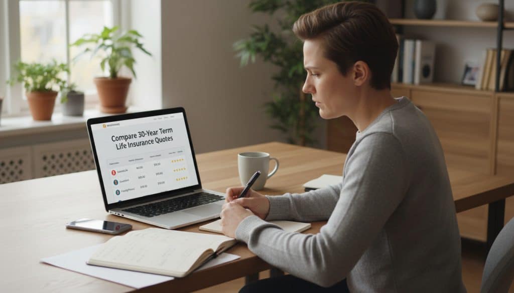 Person comparing 30-year term life insurance quotes online